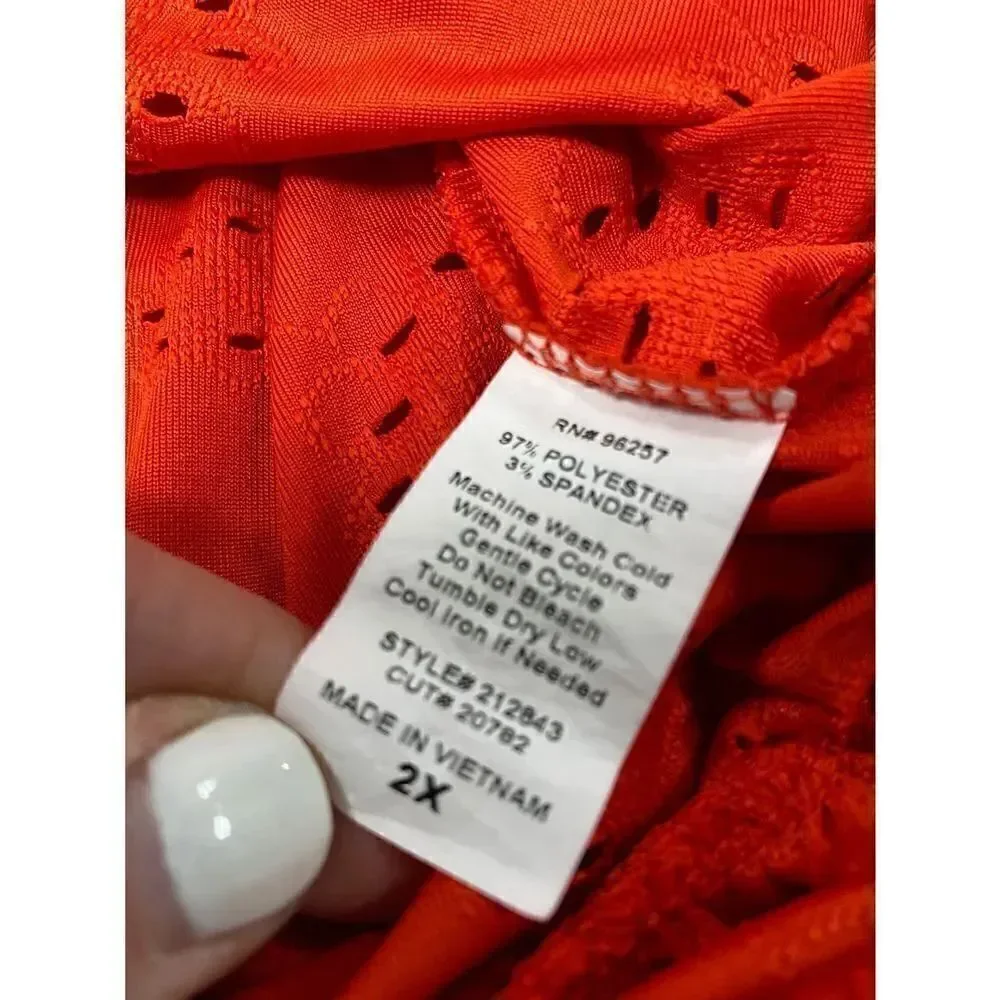 Per Seption Red Ruffle Sleeve Eyelet Top Size 2X NWOT